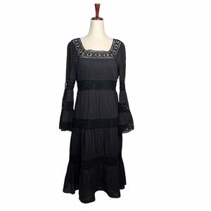 Michelle Antonelli Black Bell Sleeve Crochet Knit Peasant Dress Boho Festival 6